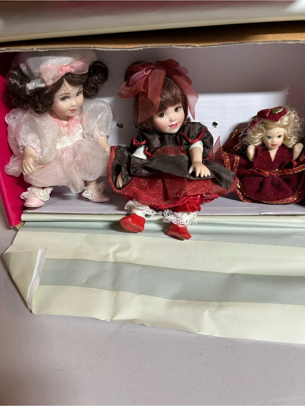 Marie Osmond Fine Collectibles 3-Piece Mini Doll Set - Pink, Red, Cream